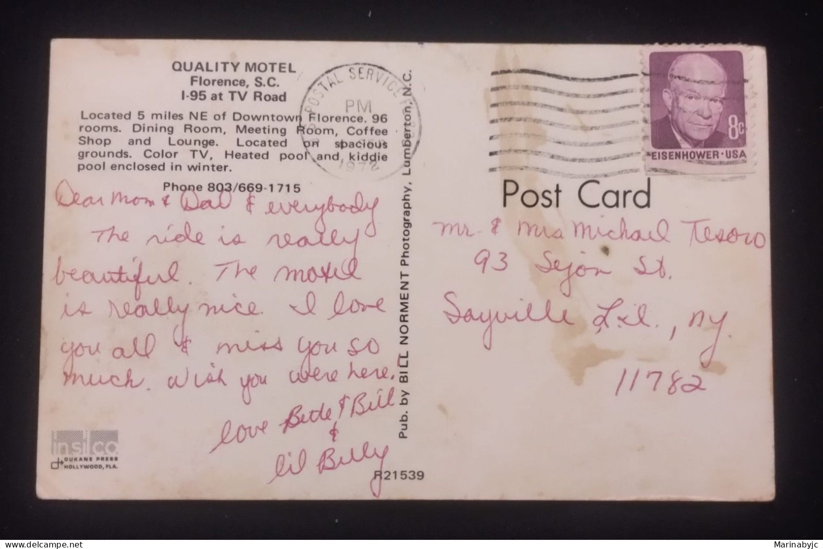 D)1972, U.S.A, POSTCARD CIRCULATED IN U.S.A, WITH DWIGHT D. EISENHOWER STAMP, 1890-1969 8c, XF - Other & Unclassified