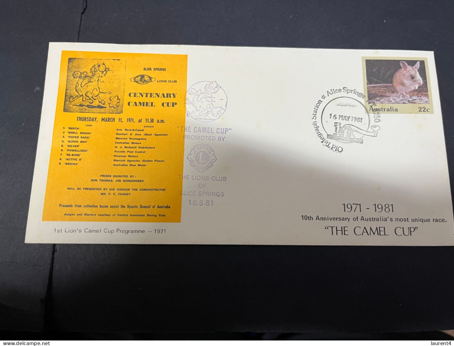 26-4-2024 (3 Z 9) Australia FDC - 1981 - Alice Springs Centenary Of Camel Cup (special P/m) 1 Cover (with Insert) - Sobre Primer Día (FDC)