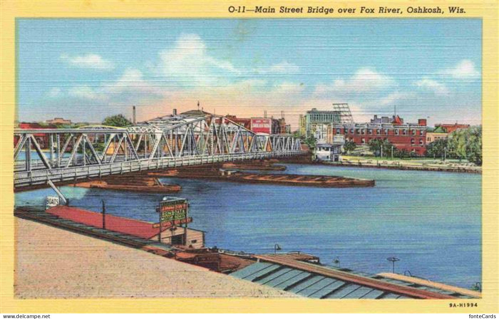 73972901 Oshkosh_Wisconsin_USA Main Street Bridge Over Fox River Illustration - Other & Unclassified