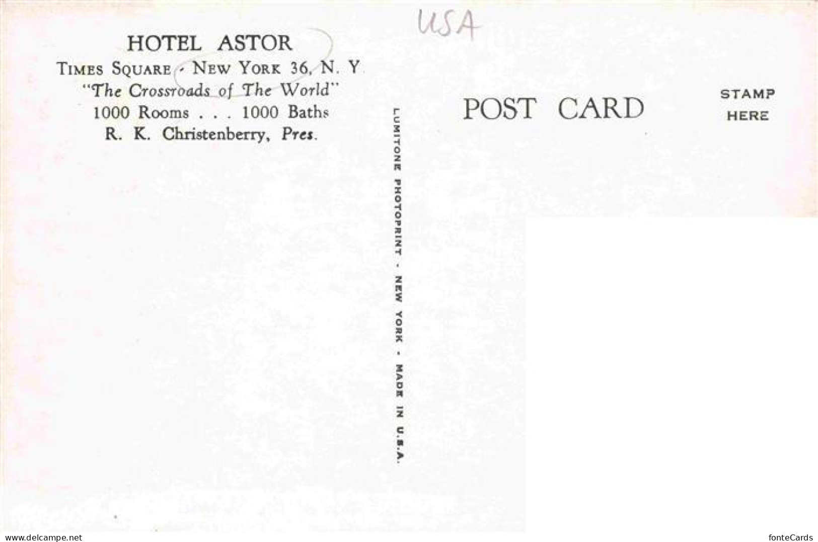 73972897 NEW_YORK_City_USA Hotel Astor At The Crossroads Of The World - Other & Unclassified