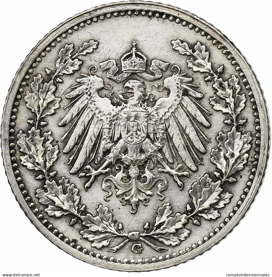 Empire Allemand, 1/2 Mark, 1915, Karlsruhe, Argent, TTB+, KM:17 - 1/2 Mark