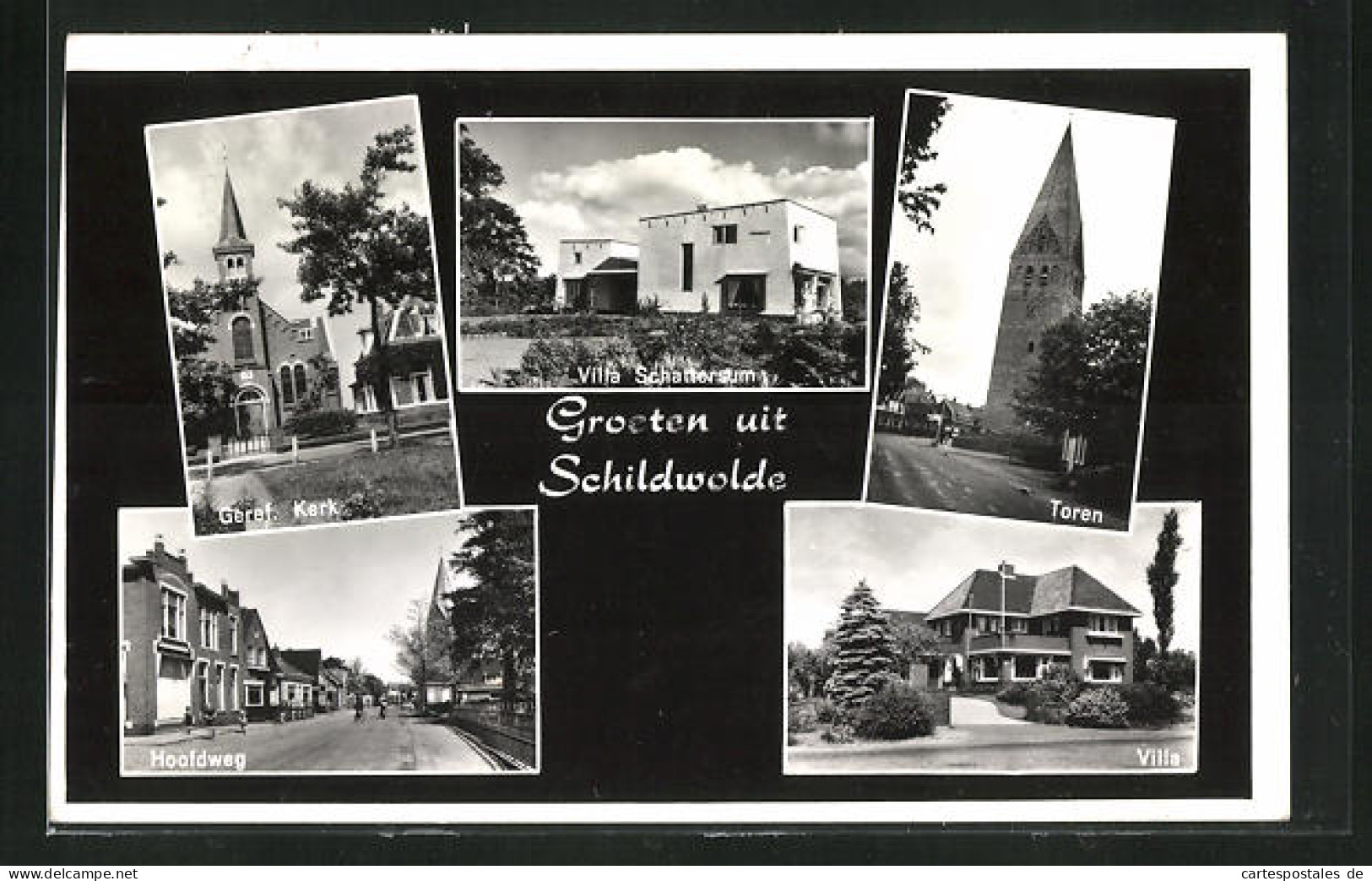 AK Schildwolde, Hoofdweg, Geref. Kerk, Villa Schattersum, Toren, Villa  - Other & Unclassified