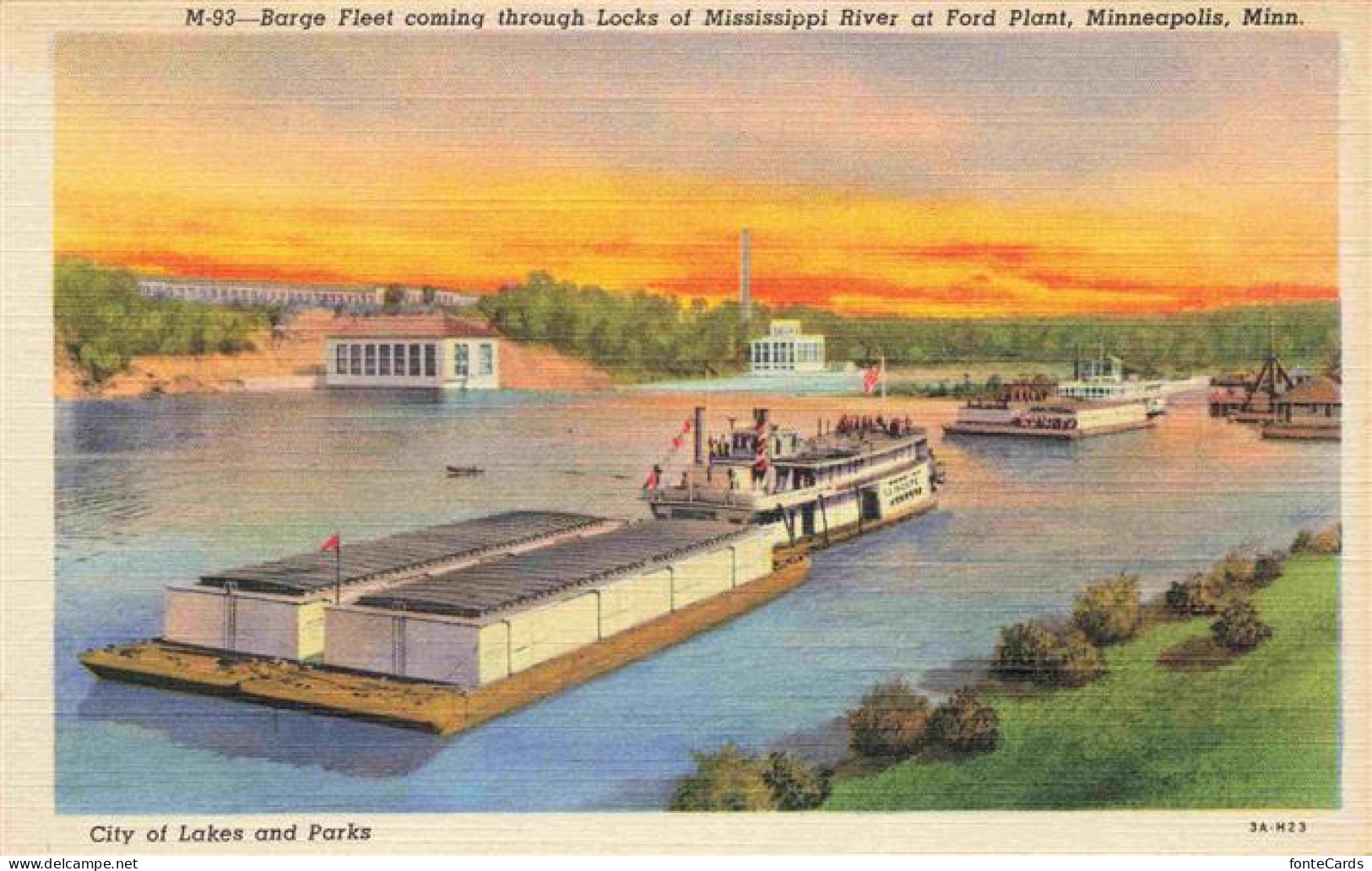 73972862 Minneapolis_Minnesota Barge Fleet Coming Through Locks Of Mississippi R - Other & Unclassified