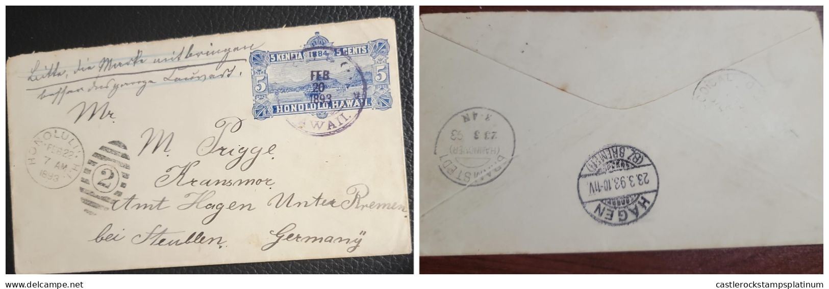 O) 1893 HAWAII - HONOLULU, VIEW HONOLULU, Hi U4, 2 STRIP OVAL, CIRCULATED POSTAL STATIONERY TO GERMANY - Hawaii