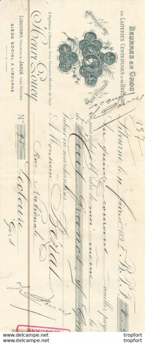 JY / Facture Ancienne LIBOURNE ( 33 ) Beurres En Gros 1898 Henri BOUEY JANZE Timbre Fiscal - Straßenhandel Und Kleingewerbe