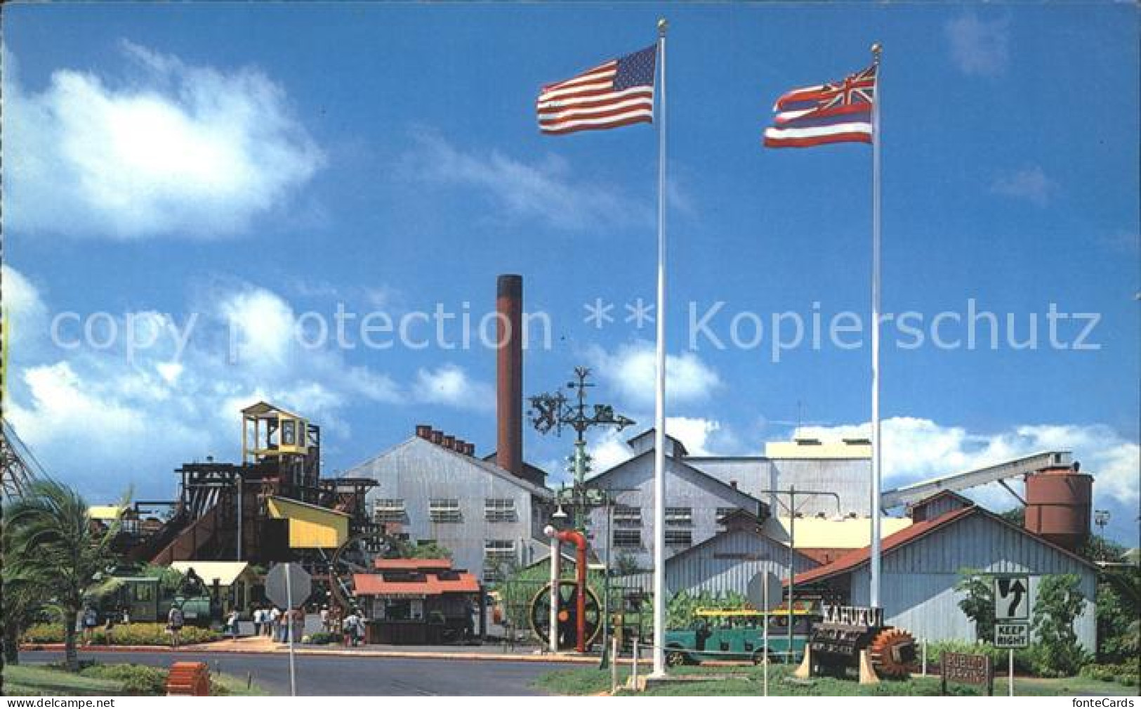 72250046 Oahu Historic Kahuku Sugar Mill Near Laie Flags - Sonstige & Ohne Zuordnung