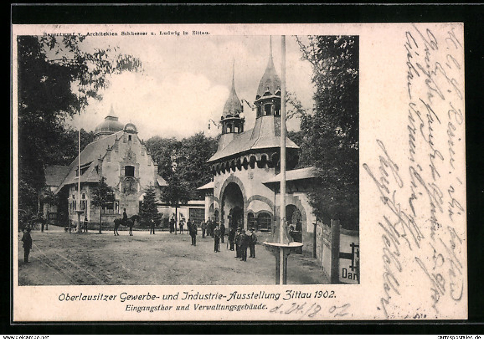 AK Zittau, Oberlausitzer Gewerbe- Und Industrie-Ausstellung 1902, Eingangstor Und Verwaltungsgebäude  - Ausstellungen