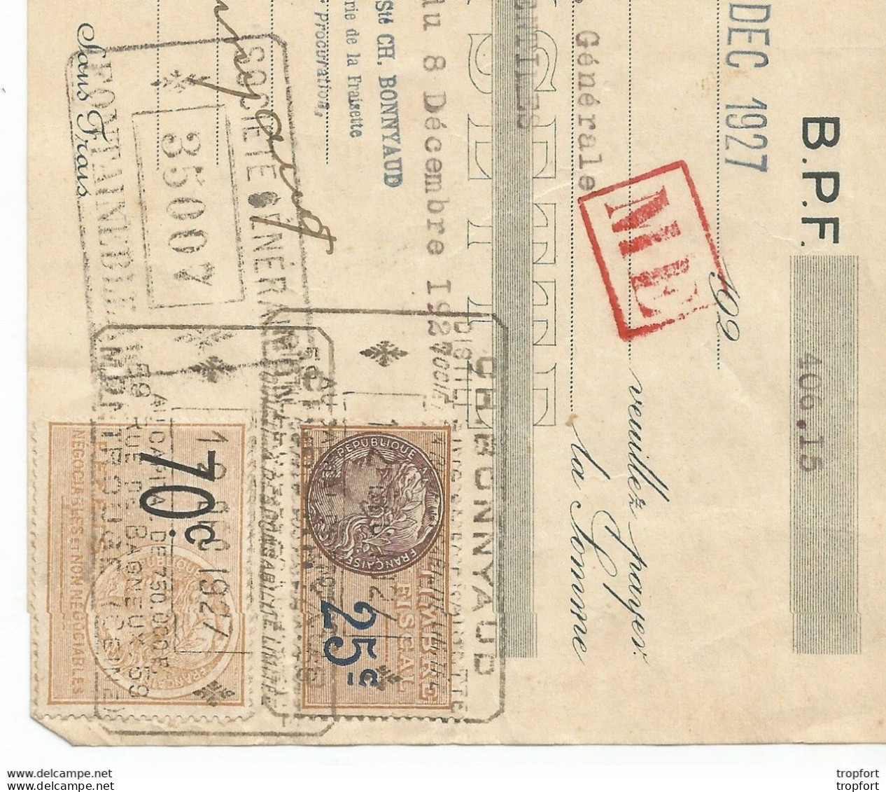 M11 Cpa / Old Invoice Facture LETTRE Ancienne Charles BONNYAUD Montrouge 1927 DISTILLERIE LA FRAISETTE Timbres Fiscaux - Petits Métiers