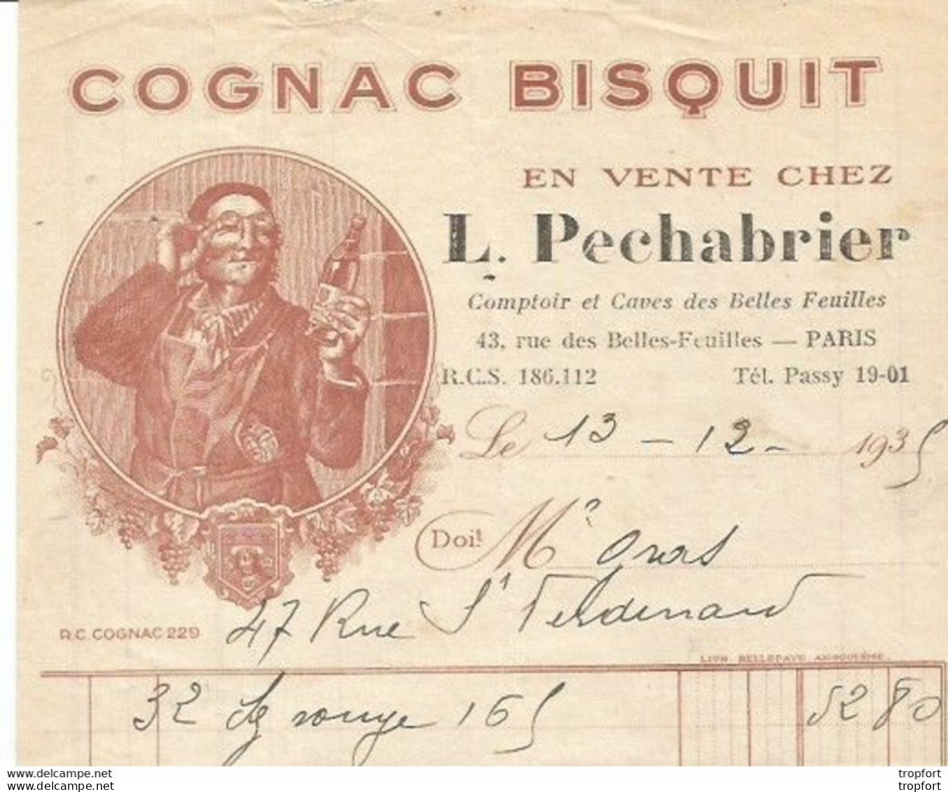 M11 Cpa / Old Invoice / Lettre Facture Ancienne 1935 COGNAC BISQUIT L Pechabrier PARIS - Old Professions