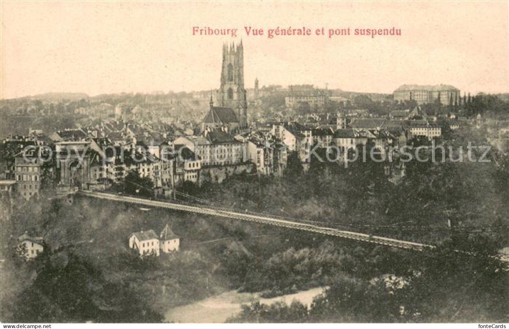 13738351 Fribourg FR Vue Generale Et Pont Suspendu Fribourg FR - Autres & Non Classés