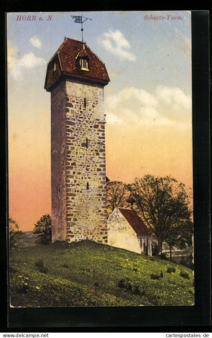 AK Horb A. N., Der Schütte-Turm Im Abendrot  - Horb