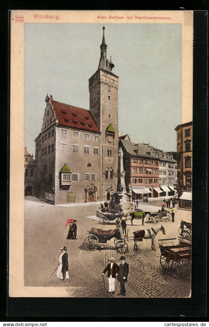 AK Würzburg, Altes Rathaus Mit Vierröhrenbrunnen  - Wuerzburg
