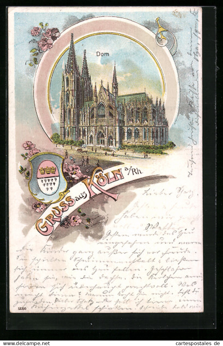 Lithographie Köln, Der Dom, Wappen  - Köln