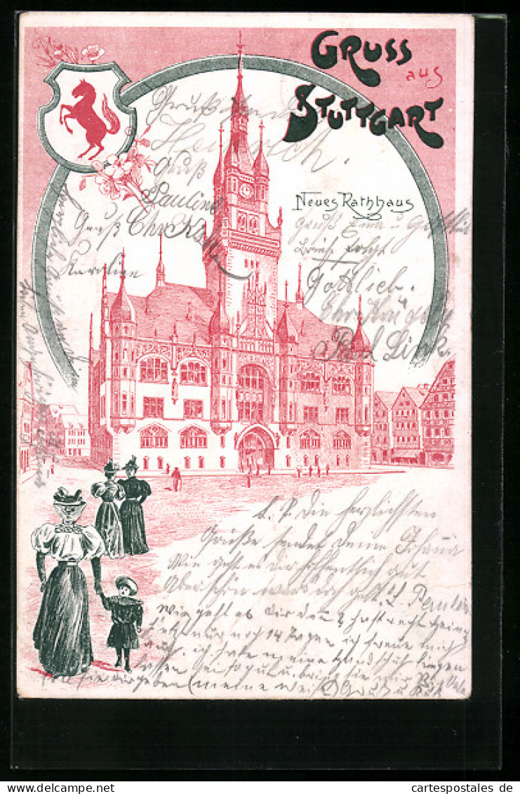 Lithographie Stuttgart, Neues Rathaus  - Stuttgart