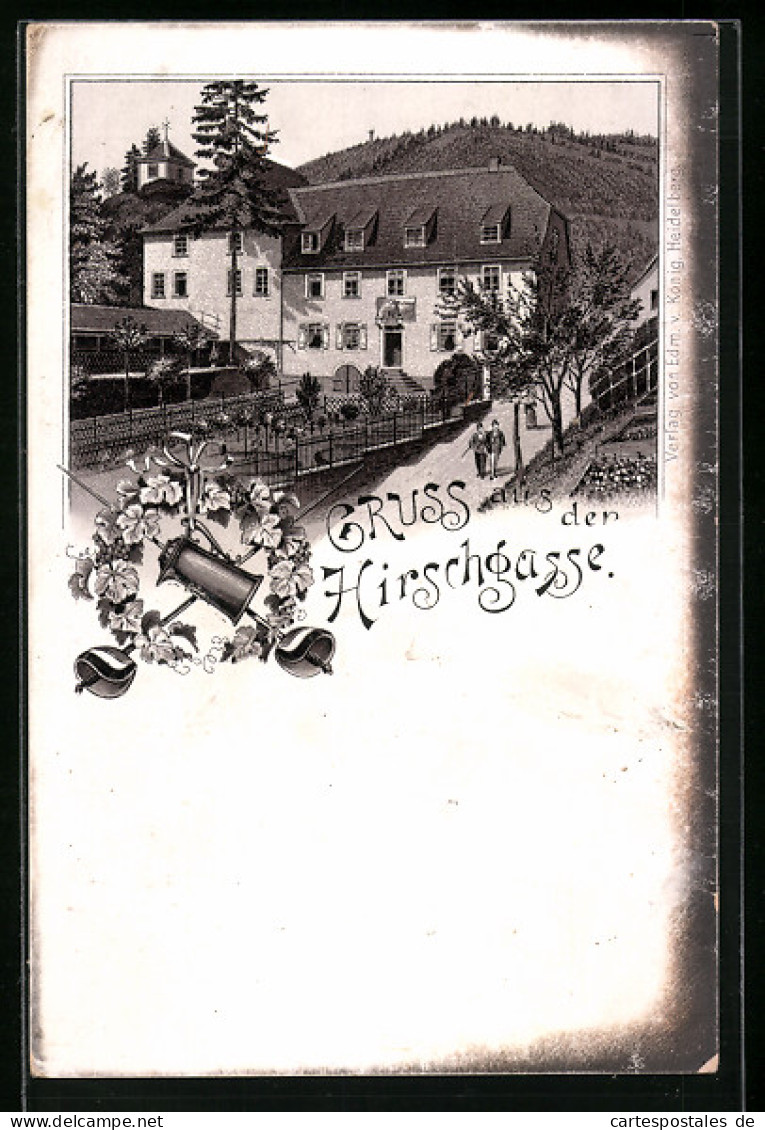 Lithographie Heidelberg, Hirschgasse Mit Gasthaus  - Heidelberg