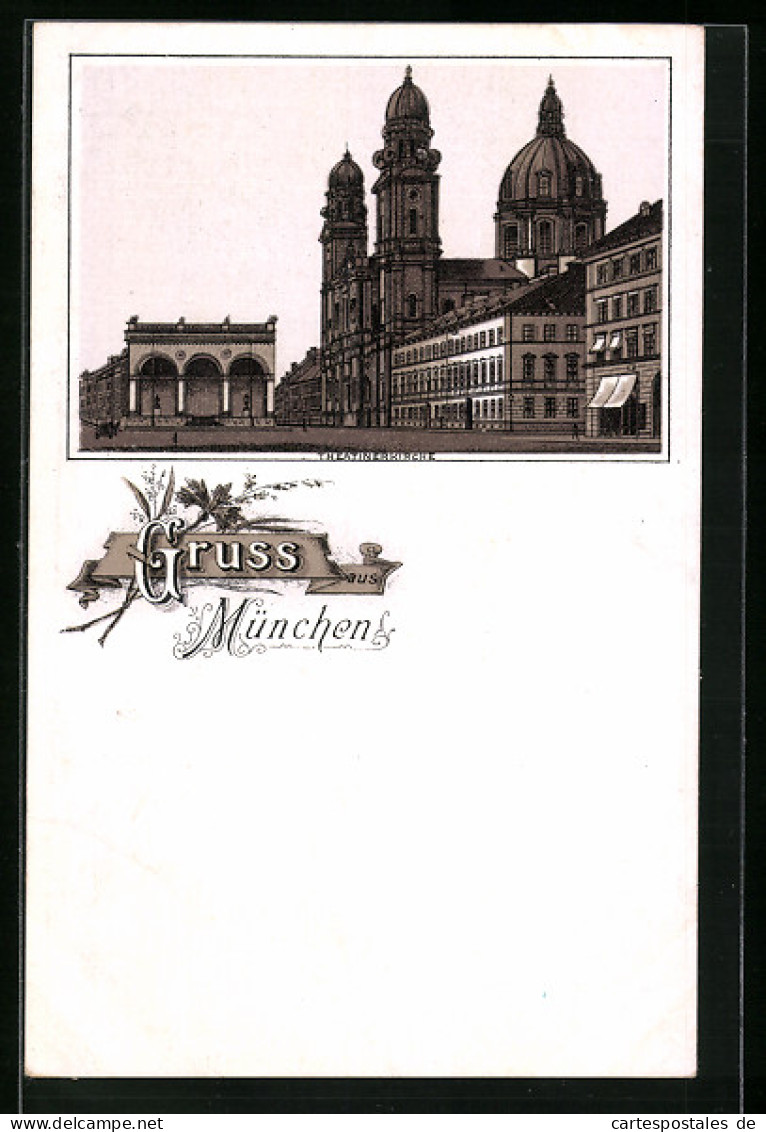 Lithographie München, Blick Zur Theatinerkirche  - Muenchen