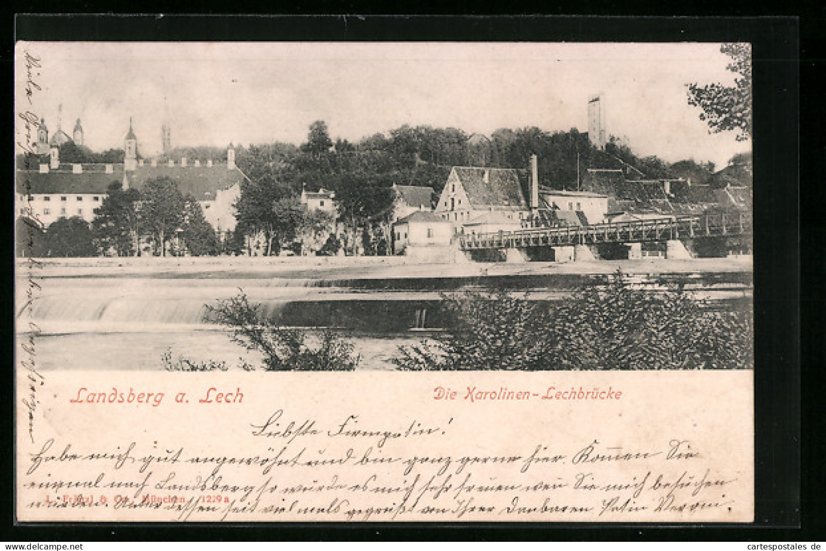 AK Landsberg A. Lech, Karolinen-Lechbrücke  - Landsberg