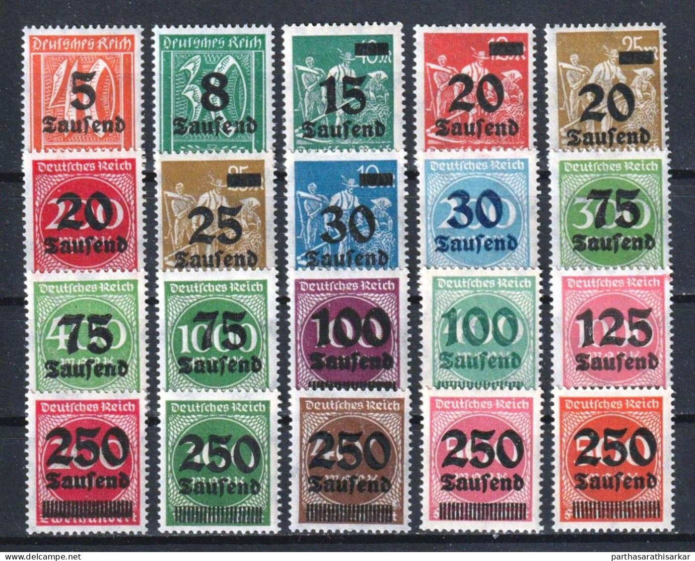 GERMANY REICH 1923 WEIMAR MI 277-296 OVERPRINTS FULL SET MNH - Nuevos