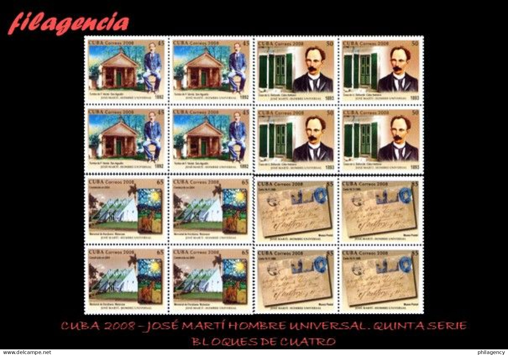 CUBA. BLOQUES DE CUATRO. 2008-03 JOSÉ MARTÍ. HOMBRE UNIVERSAL. QUINTA SERIE - Ongebruikt