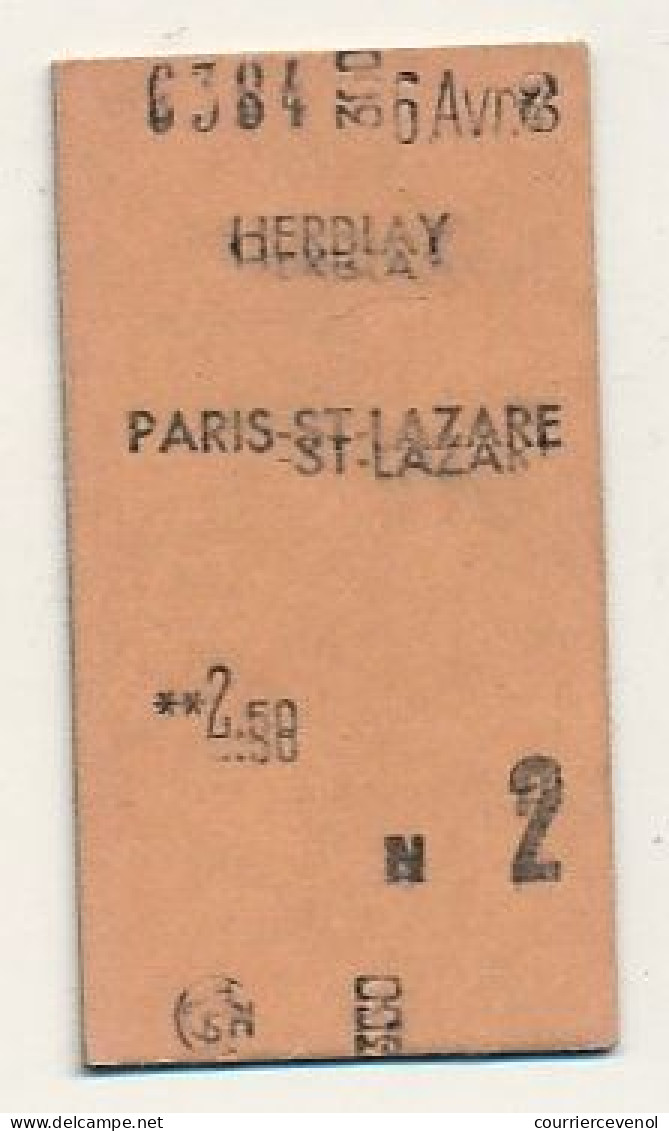 SNCF - Ticket 2eme Classe Place Entière - Herblay => Paris St Lazare - Europe