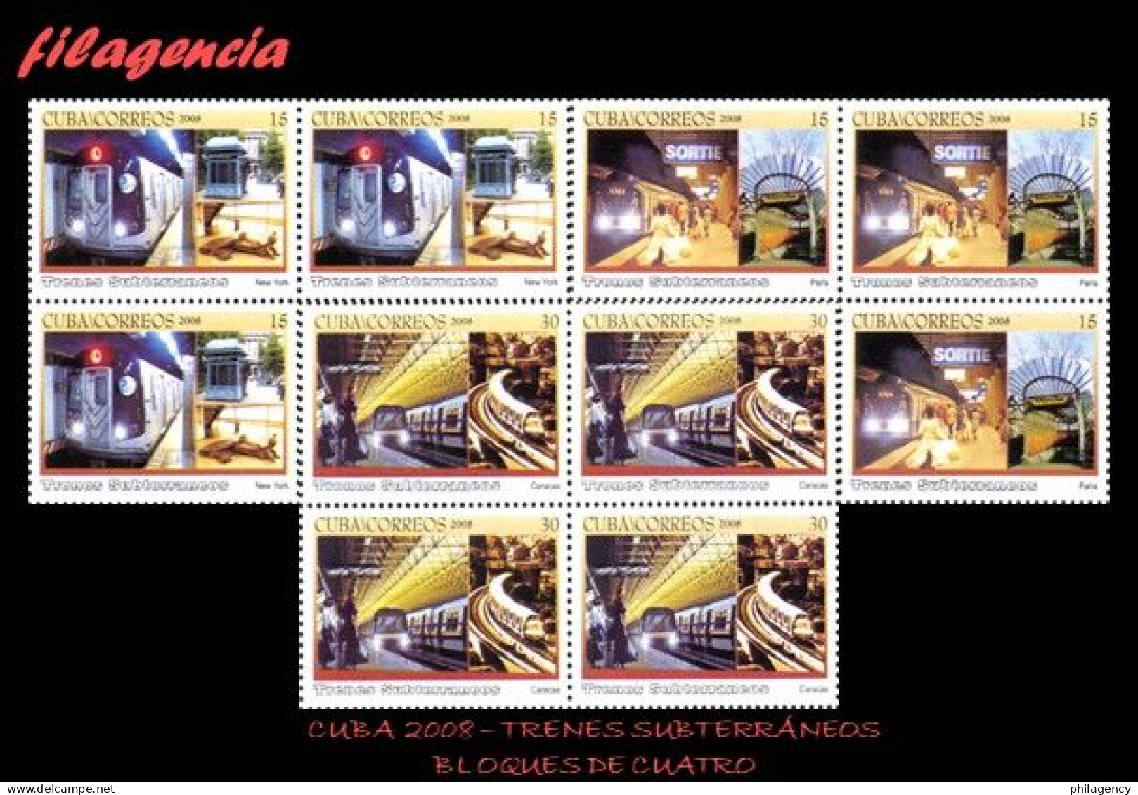 CUBA. BLOQUES DE CUATRO. 2008-04 TRENES SUBTERRÁNEOS - Unused Stamps