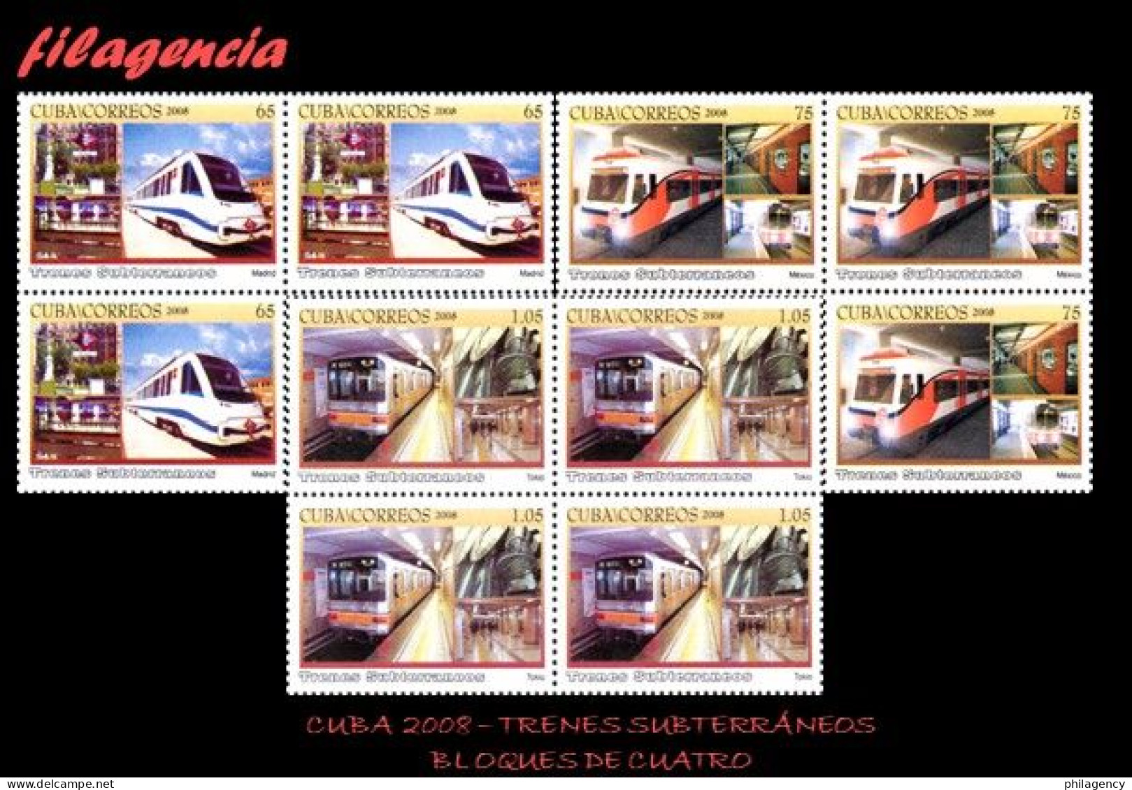 CUBA. BLOQUES DE CUATRO. 2008-04 TRENES SUBTERRÁNEOS - Unused Stamps