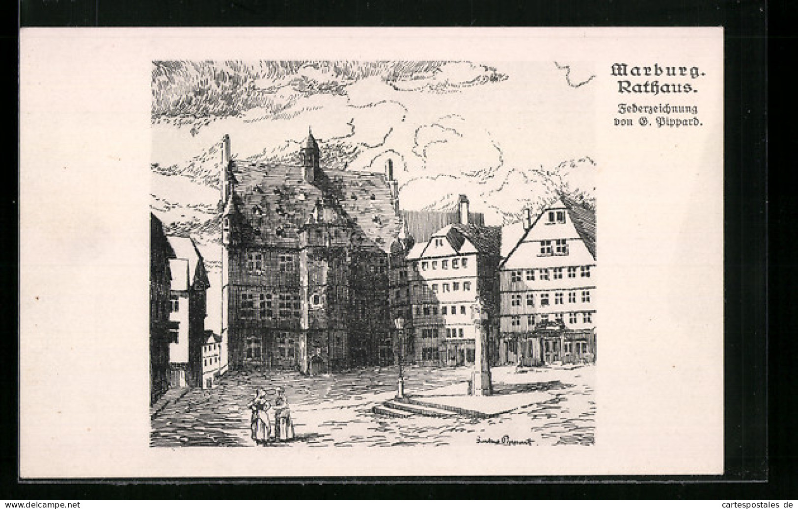 Künstler-AK Marburg, Blick Auf Das Rathaus, Federzeichnung Von G. Pippart  - Marburg
