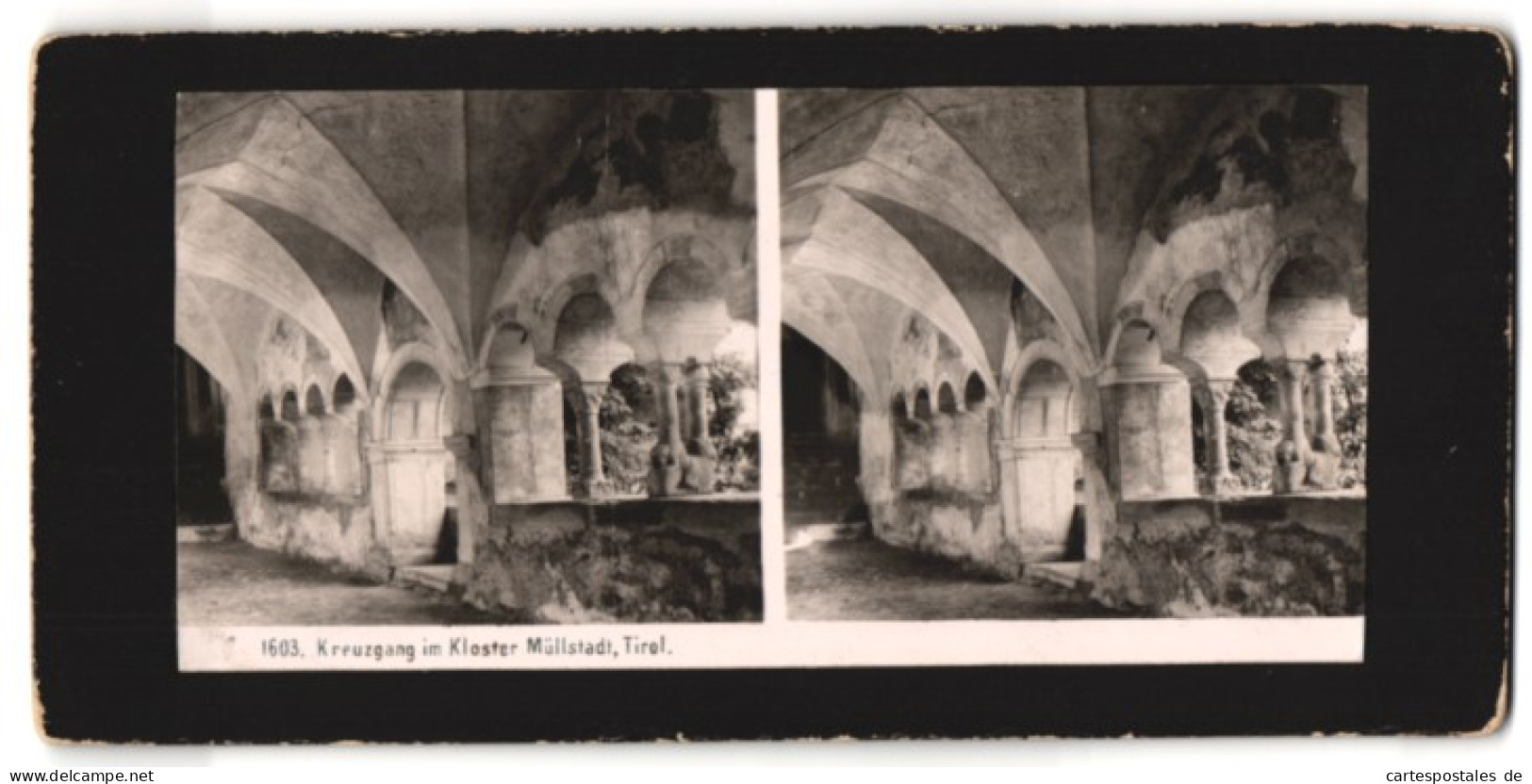 Stereo-Fotografie Unbekannter Fotograf, Ansicht Müllstadt / Tirol, Blick In Den Kreuzgang Des Kloster Müllstadt  - Stereoscopio