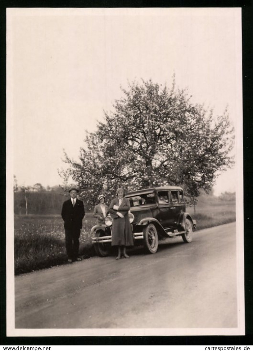 3 Fotografien Auto Cabrio, Familie Auf Ausfahrt Mit Grossem Reisewagen, Mittagsrast Am Waldrand11  - Automobiles