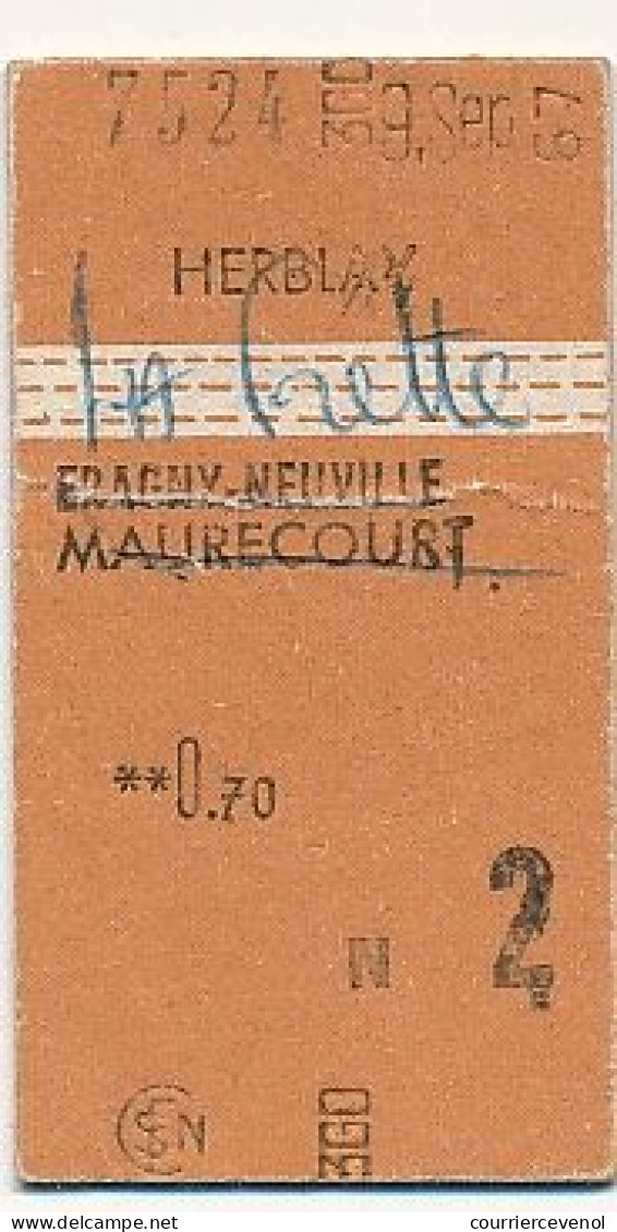 SNCF - Ticket 2eme Classe Place Entière - Herblay => Lafrette, Epagny-Neuville, Maurecourt (Marque De Pli) - Europa