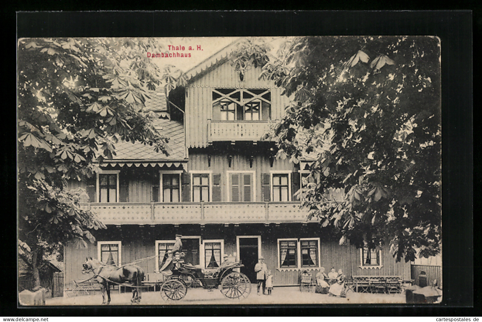 AK Thale A. H., Das Gasthaus Dambachhaus Mit Pferdekutsche  - Thale