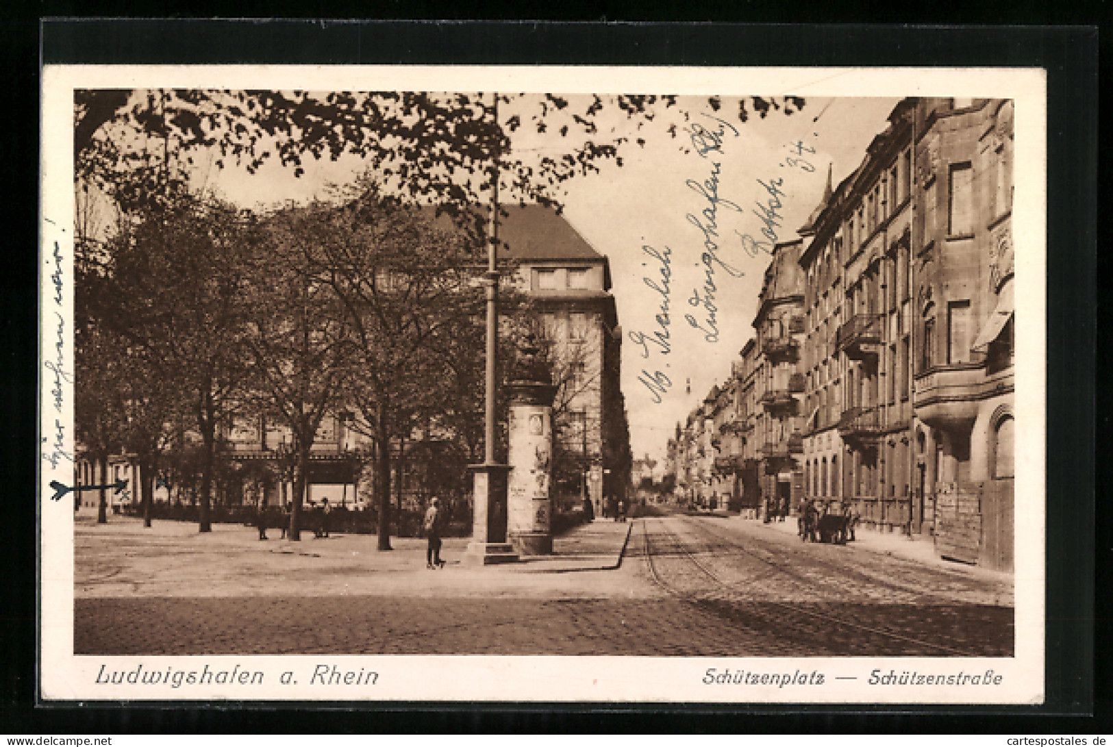 AK Ludwigshafen A. Rhein, Schützenplatz-Schützenstrasse Mit Litfasssäule  - Ludwigshafen