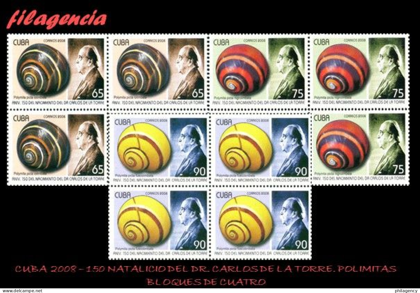 CUBA. BLOQUES DE CUATRO. 2008-14 HOMENAJE AL NATURALISTA CUBANO CARLOS DE LA TORRE. POLIMITAS - Nuovi