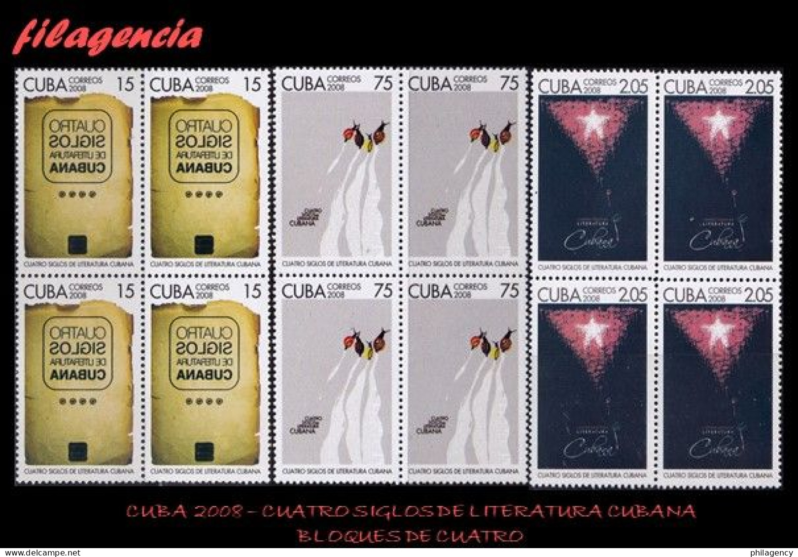CUBA. BLOQUES DE CUATRO. 2008-28 CUATRO SIGLOS DE LITERATURA CUBANA - Nuovi