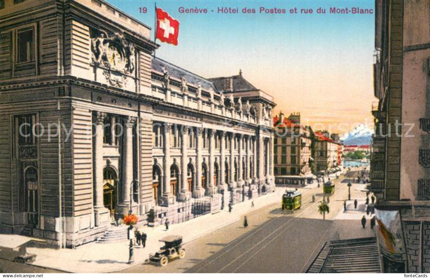 13733390 Geneve GE Hotel Des Postes Et Rue De Mont-Blanc Strassenbahnen Geneve G - Altri & Non Classificati