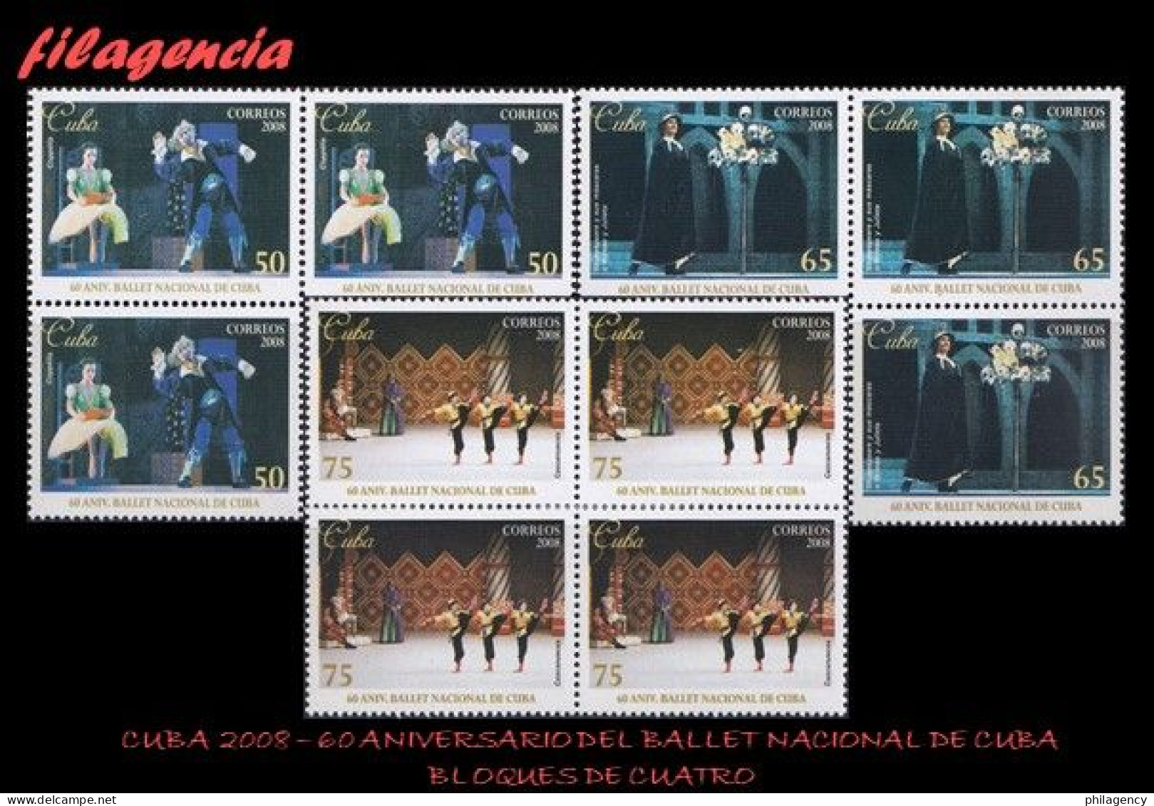 CUBA. BLOQUES DE CUATRO. 2008-29 60 ANIVERSARIO DEL BALLET NACIONAL DE CUBA - Unused Stamps