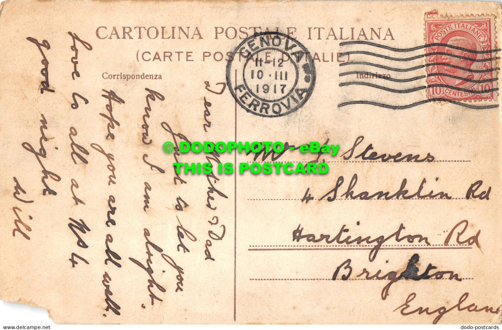 R510739 Genova. Camposanto. Postcard. 1917 - Wereld