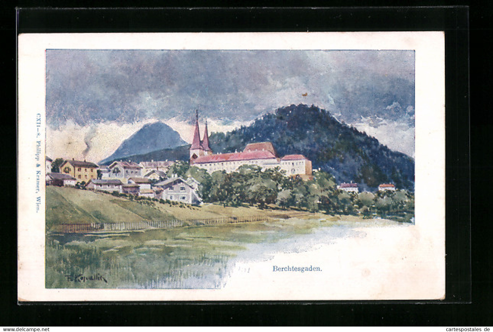 Künstler-AK Berchtesgaden, Ortspartie  - Berchtesgaden