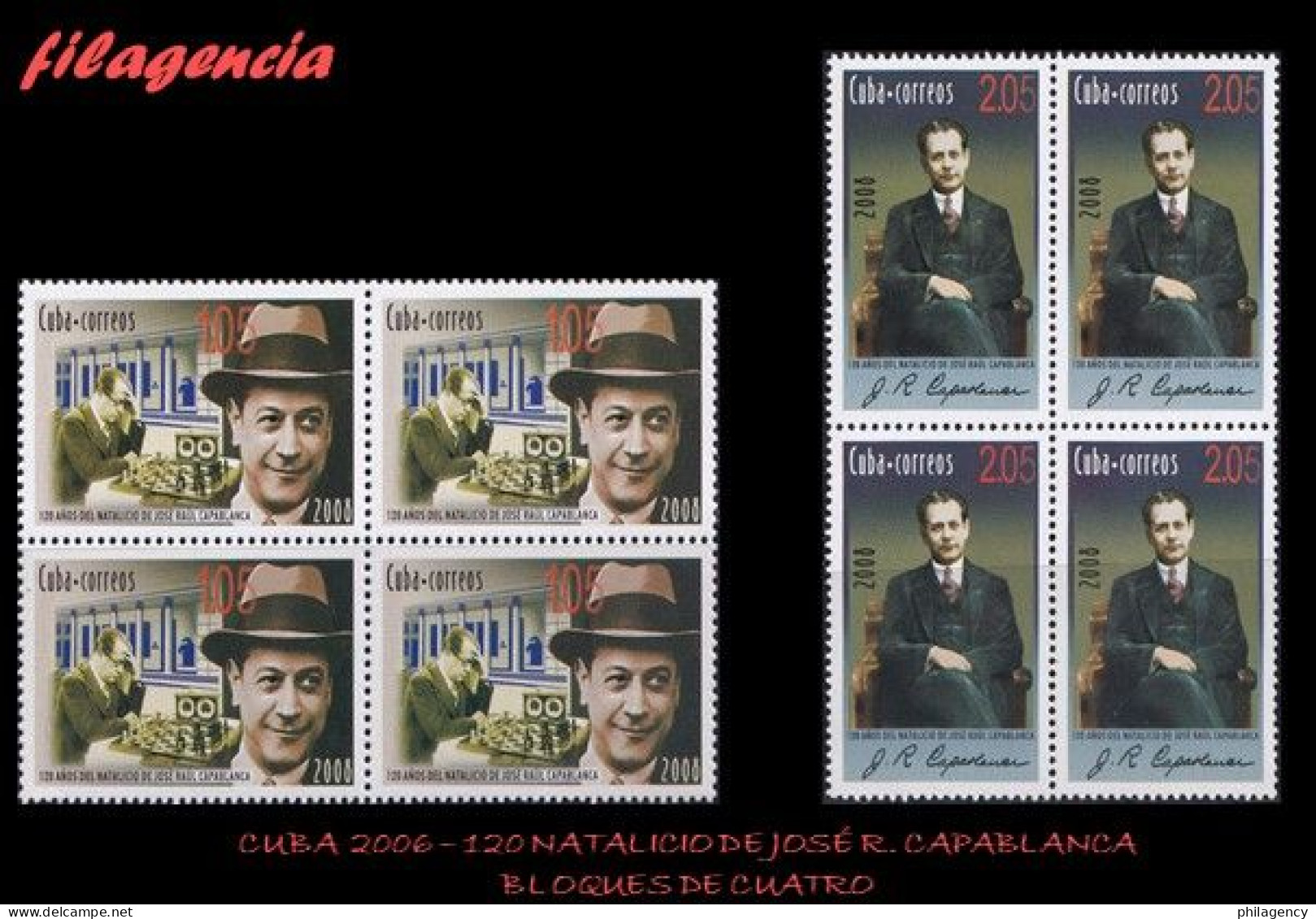 CUBA. BLOQUES DE CUATRO. 2008-30 120 NATALICIO DE JOSÉ RAÚL CAPABLANCA. CAMPEÓN MUNDIAL DE AJEDREZ - Ungebraucht