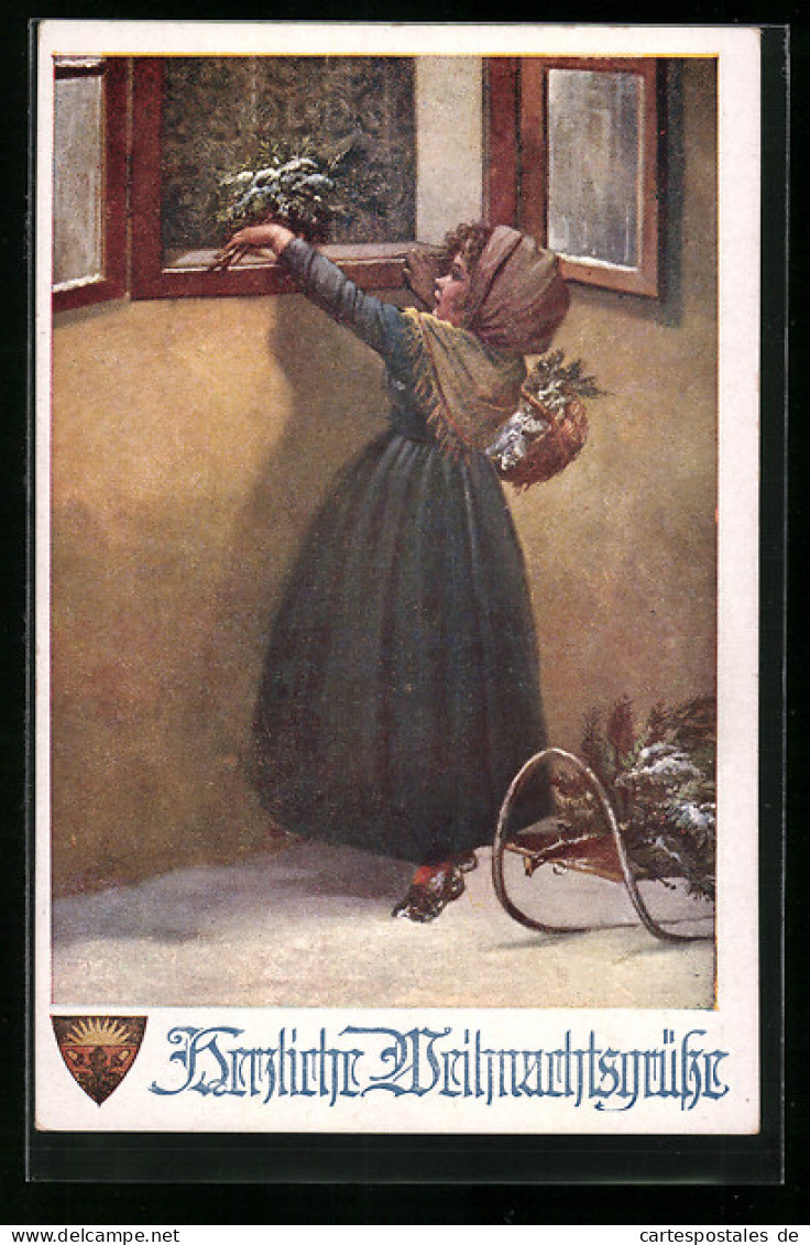 Künstler-AK Deutscher Schulverein Nr. 1106: Mädchen Legt Nadelzweige Auf Das Fensterbrett, Weihnachtsgrüsse  - War 1914-18