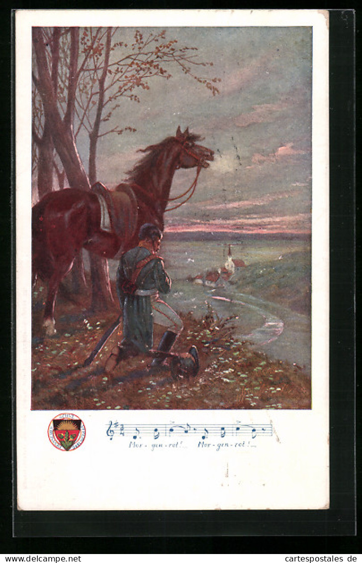 AK Deutscher Schulverein Nr.151: Morgenrot, Morgenrot, - Soldat Mit Pferd Schaut Zum Ort  - War 1914-18