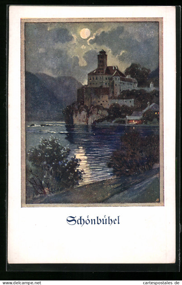 AK Schönbühel, Uferpartie, Deutscher Schulverein  - War 1914-18