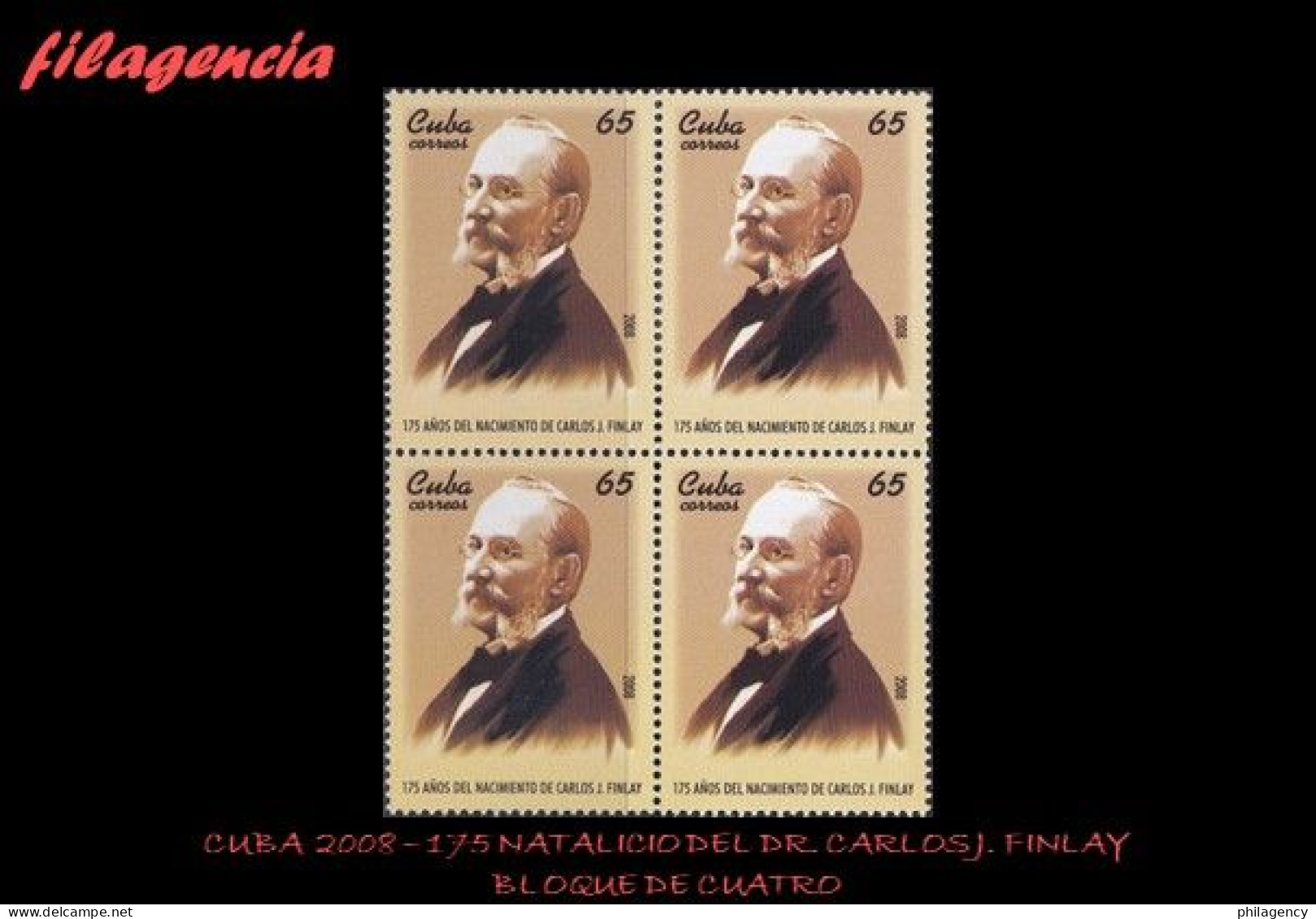 CUBA. BLOQUES DE CUATRO. 2008-31 HOMENAJE AL DR. CARLOS J. FINLAY - Ongebruikt