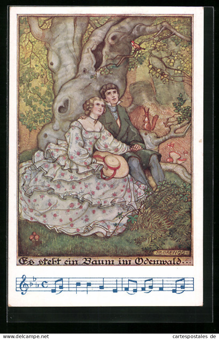 AK Deutscher Schulverein Nr. 1252: Verliebtes Paar Sitzt Unter Einem Baum, Es Steht Ein Baum Im Odenwald  - Guerra 1914-18