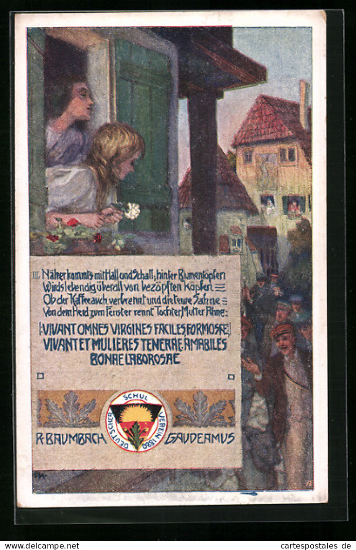 AK Deutscher Schulverein Nr. 238: R. Baumbach Gaudeamus, Männer Versammeln Sich Vor Dem Fenster  - Guerra 1914-18