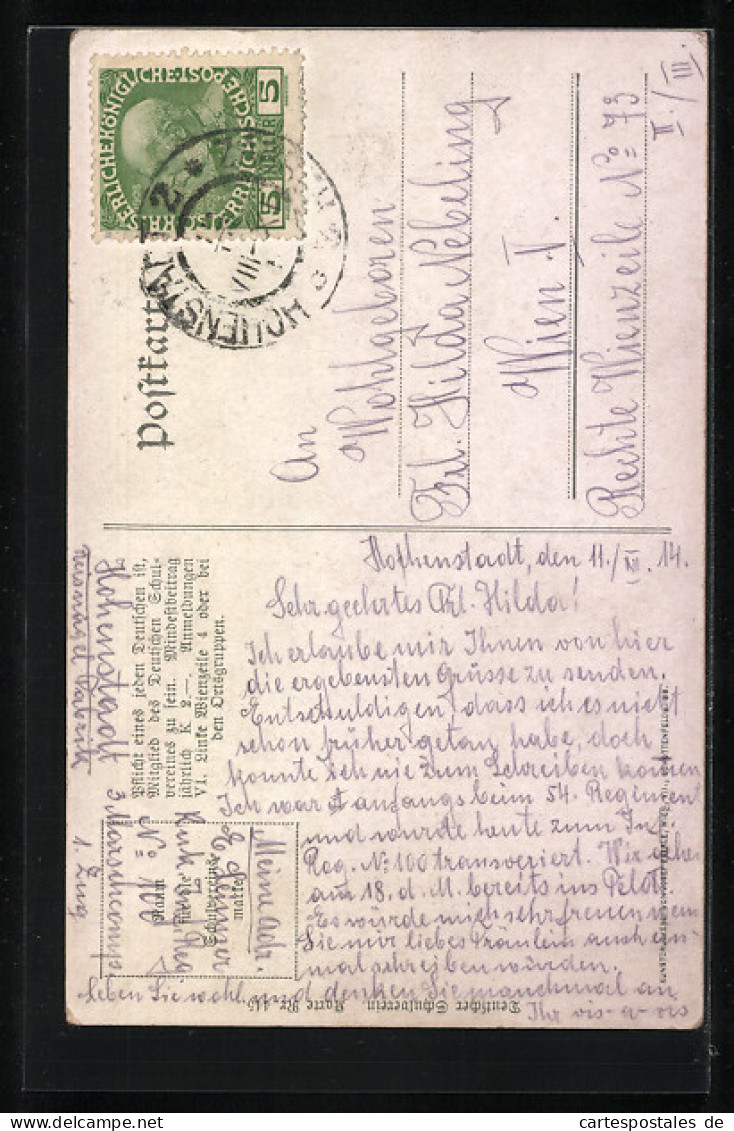 AK Deutscher Schulverein Nr. 445: Mann Mit Laute Singt Ein Lied Von Schubert  - Weltkrieg 1914-18