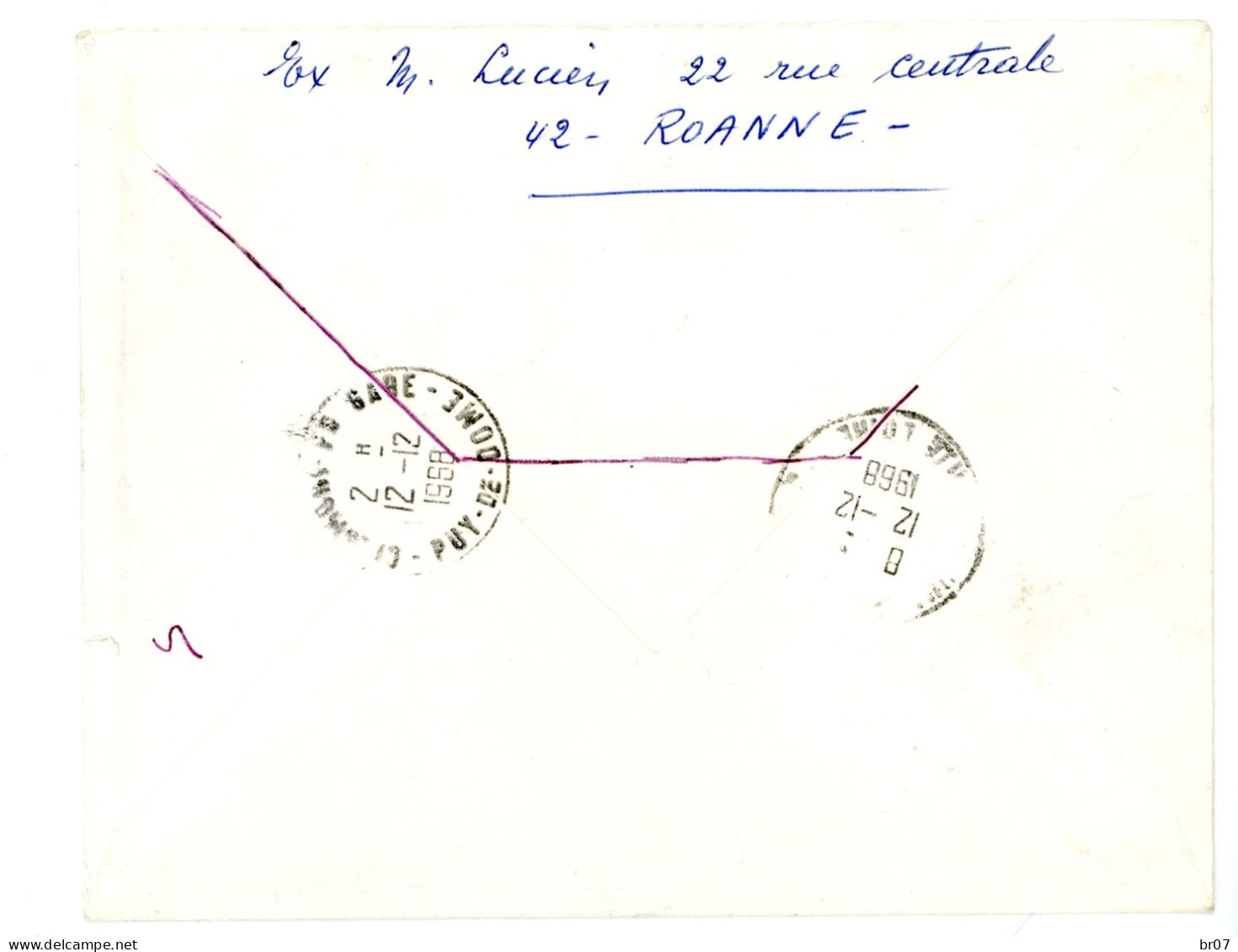 LOIRE ENV 1968 ROANNE TARIF EXPRES 30C BLASON + MECA 2,00F SCANS RECTO ET VERSO - 1961-....