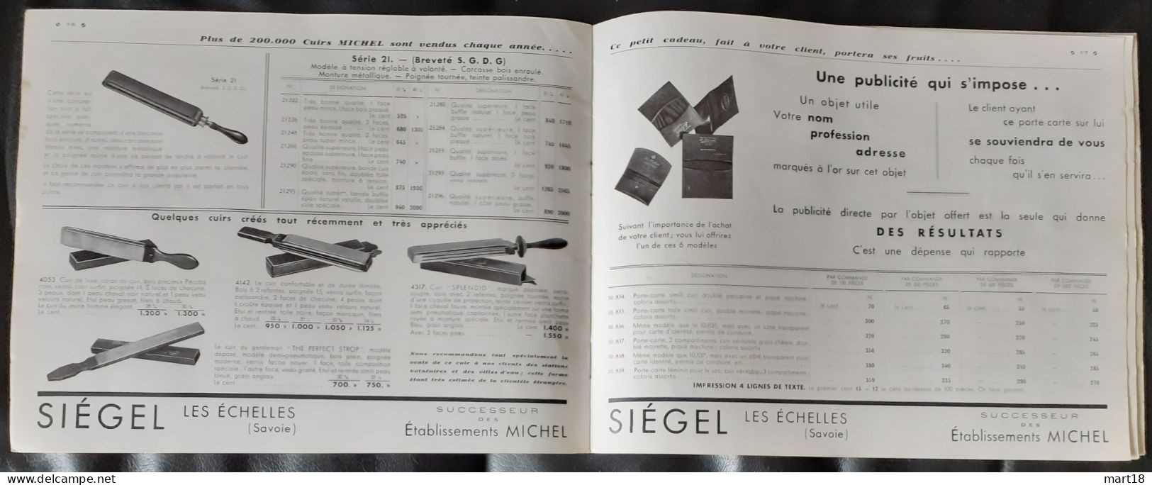 Catalogue SIEGEL 1934 - Les Echèlles (73) - Ecrins, Etuis, Cuirs à Rasoirs...... - Advertising