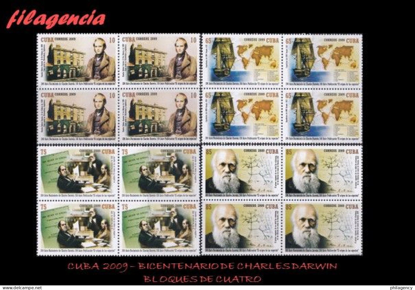 CUBA. BLOQUES DE CUATRO. 2009-07 BICENTENARIO DE CHARLES DARWIN - Unused Stamps