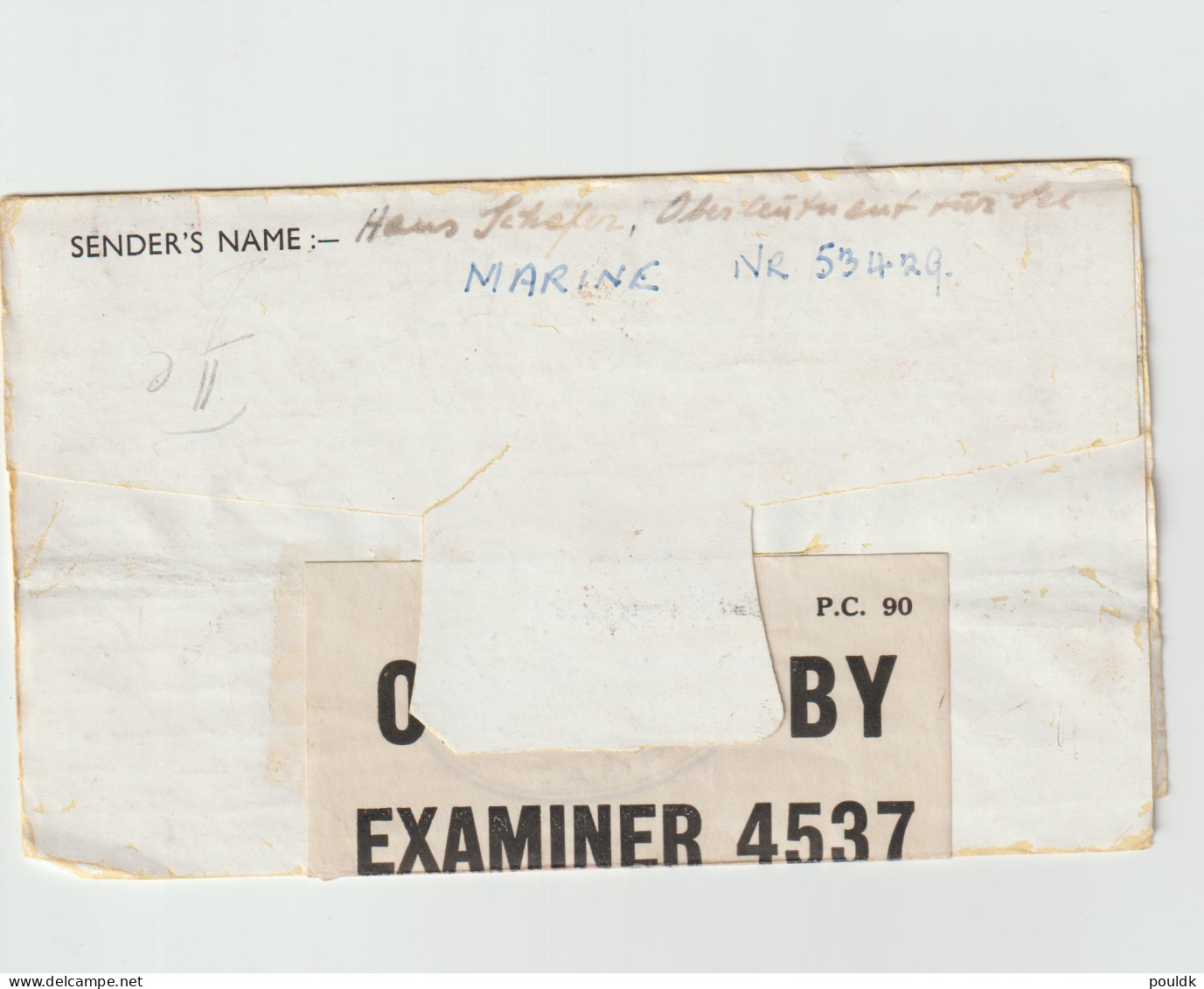 German Prisoner Of War Letter From Great Britain Censored And W/o Remarks Of Posting Address From Navy Officer - Militares